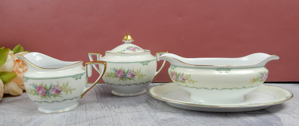 Set of Sugar Bowl,Creamer, Gravy Boat Morimura Fine China Made in Japan