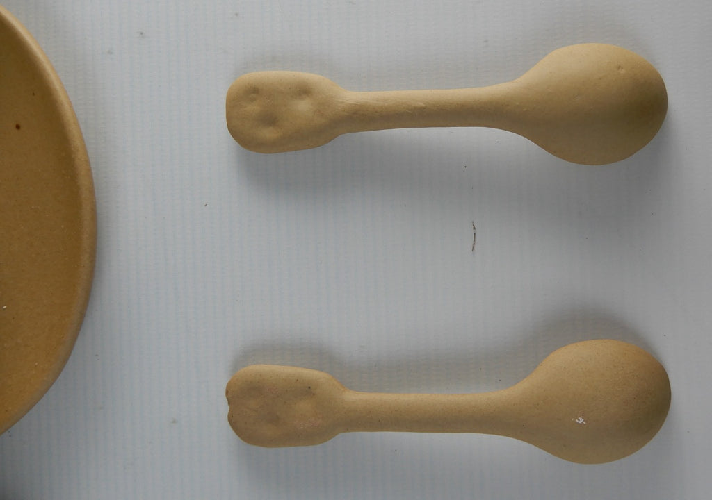 Vtg 1980s Ceramic Japan Kato Kogei Potato Kun Set of Two Cups,Saucers and Spoons