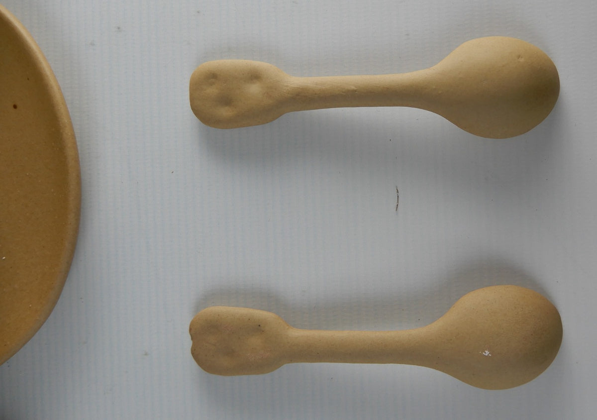 Vtg 1980s Ceramic Japan Kato Kogei Potato Kun Set of Two Cups,Saucers and Spoons