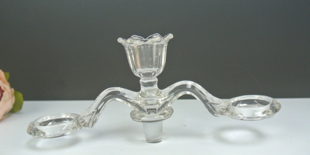 vintage CAMBRIDGE Clear Glass Esperne Flower Candleholder Arm