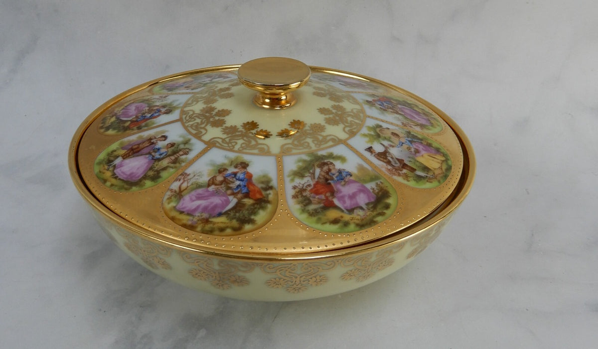 Vintage Fragonard Love Story Beehive NC West Germany Round Candy Dish With Lid