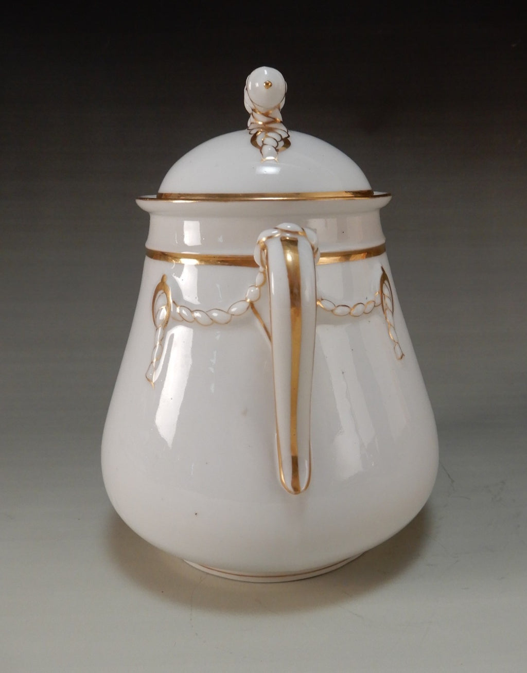 Antique H & Co. Limoges Rope Pattern w/Gold Rims 6-3/4" High Oversize Sugar Bowl