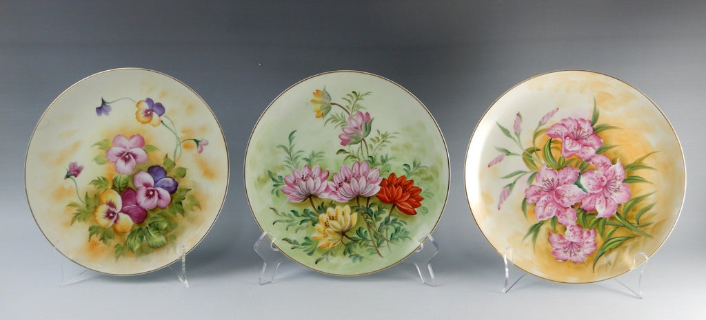 Set of 3 Lefton China Decorative Floral Plate Hand Painted Gold Rim SL 1283 (B)