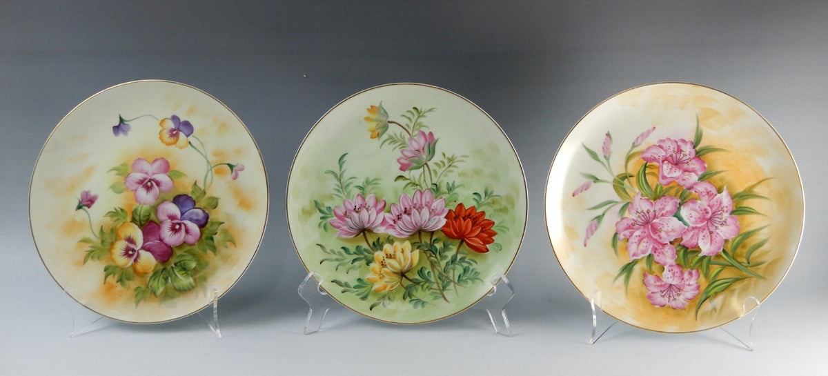 Set of 3 Lefton China Decorative Floral Plate Hand Painted Gold Rim SL 1283 (B)
