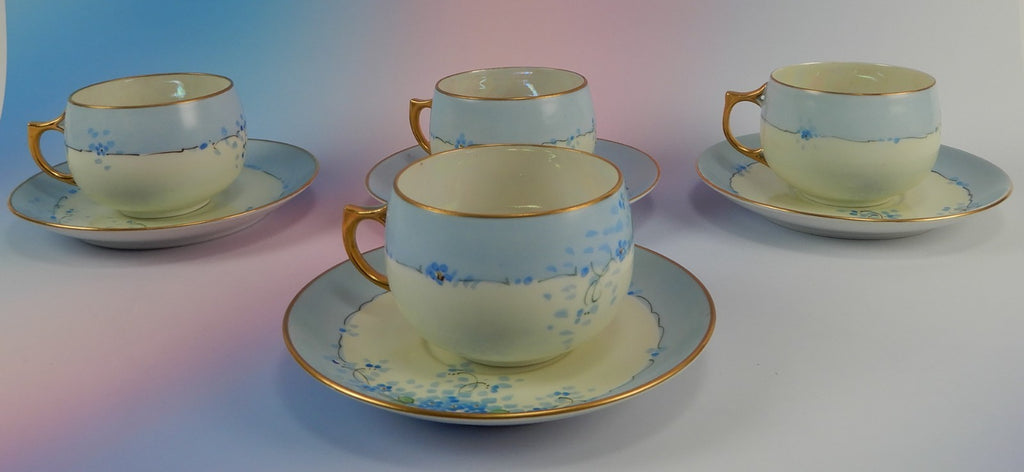 4 Pc. Paul Muller Selb Stouffer Hand Decorated Blue Forget Me Not~ Cups &Saucers