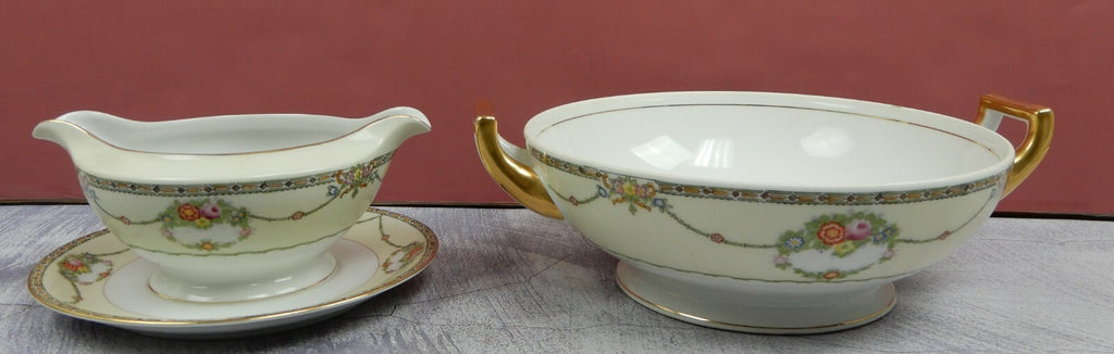 Vintage Meito China Gravy/Sauce Bowl Attached Underplate and Vegetable Bowl