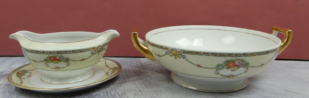 Vintage Meito China Gravy/Sauce Bowl Attached Underplate and Vegetable Bowl
