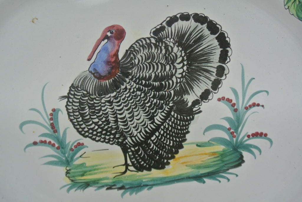 Vintage Large Italian Hand Painted Ceramic Pottery Turkey Platter