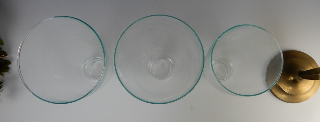 Three Vintage Brass Tiered Candle Holders W/Glass Shades 21-3/8", 19-1/4", 16"
