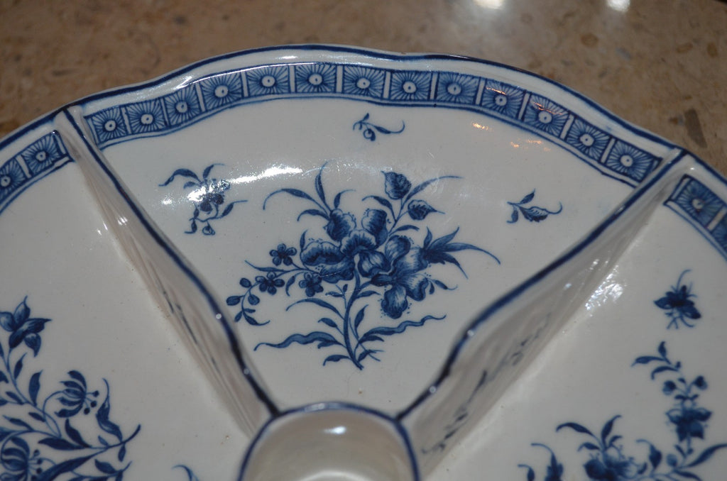 Antique Flow Blue Floral  Appetizer Divided Bowl