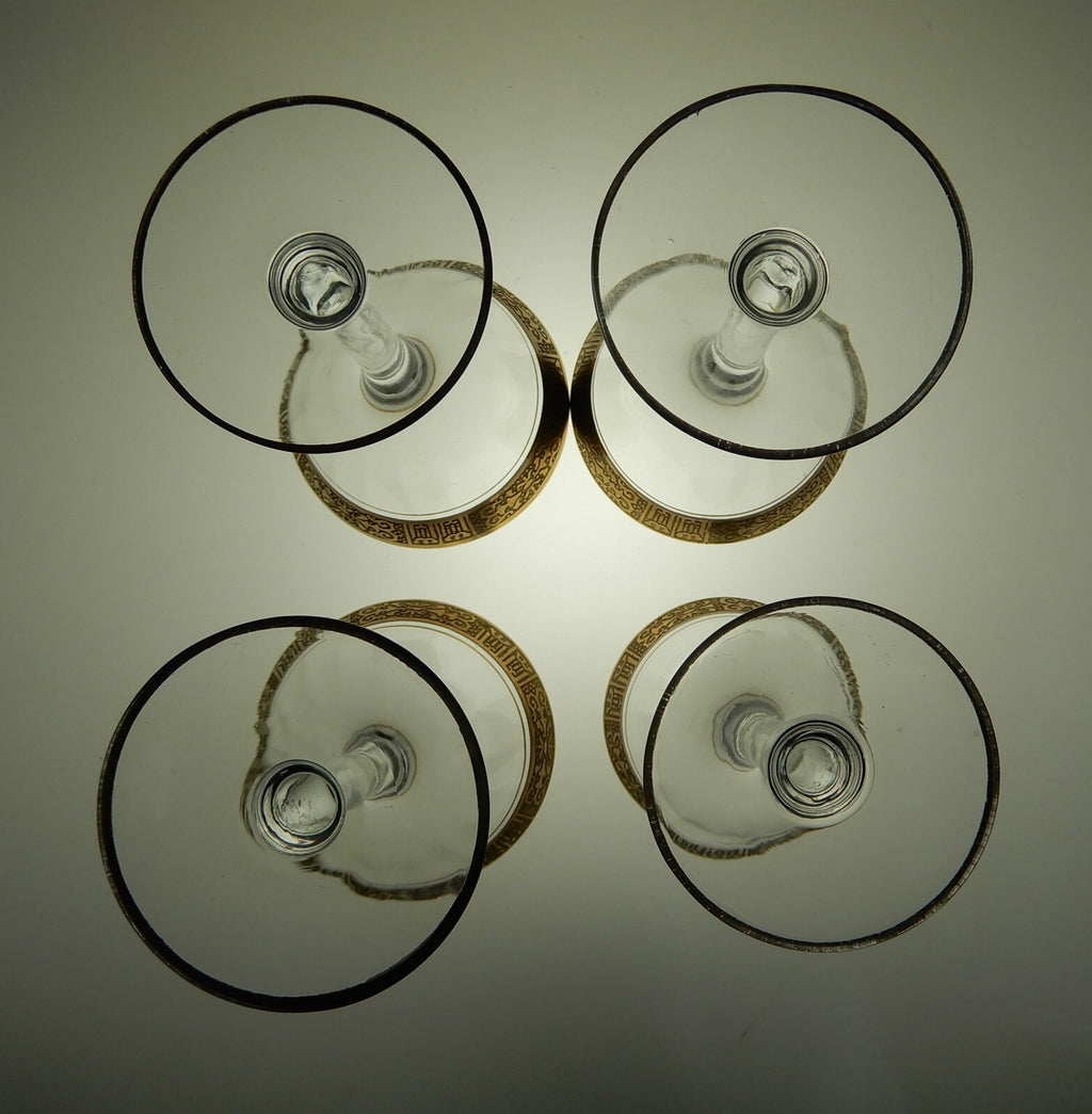 4 Vintage Tiffin Optic Valencia Gold Encrusted Vintage Liquor Glasses