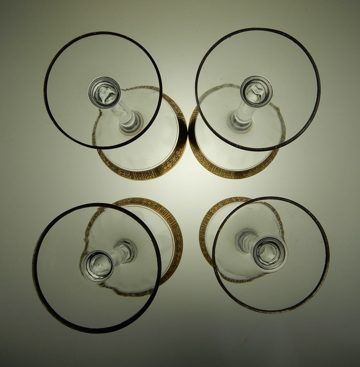 4 Vintage Tiffin Optic Valencia Gold Encrusted Vintage Liquor Glasses