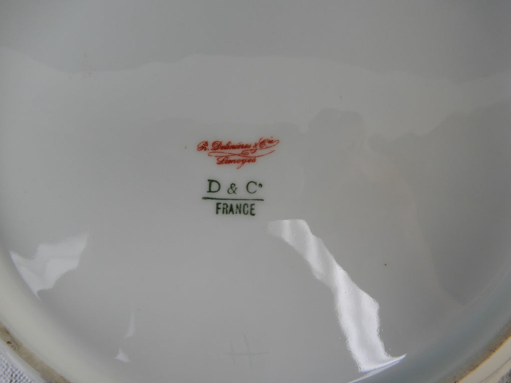 Antique  D & C Limoges France Serving Bowl Purple Scalloped Rim 10-1/4” D