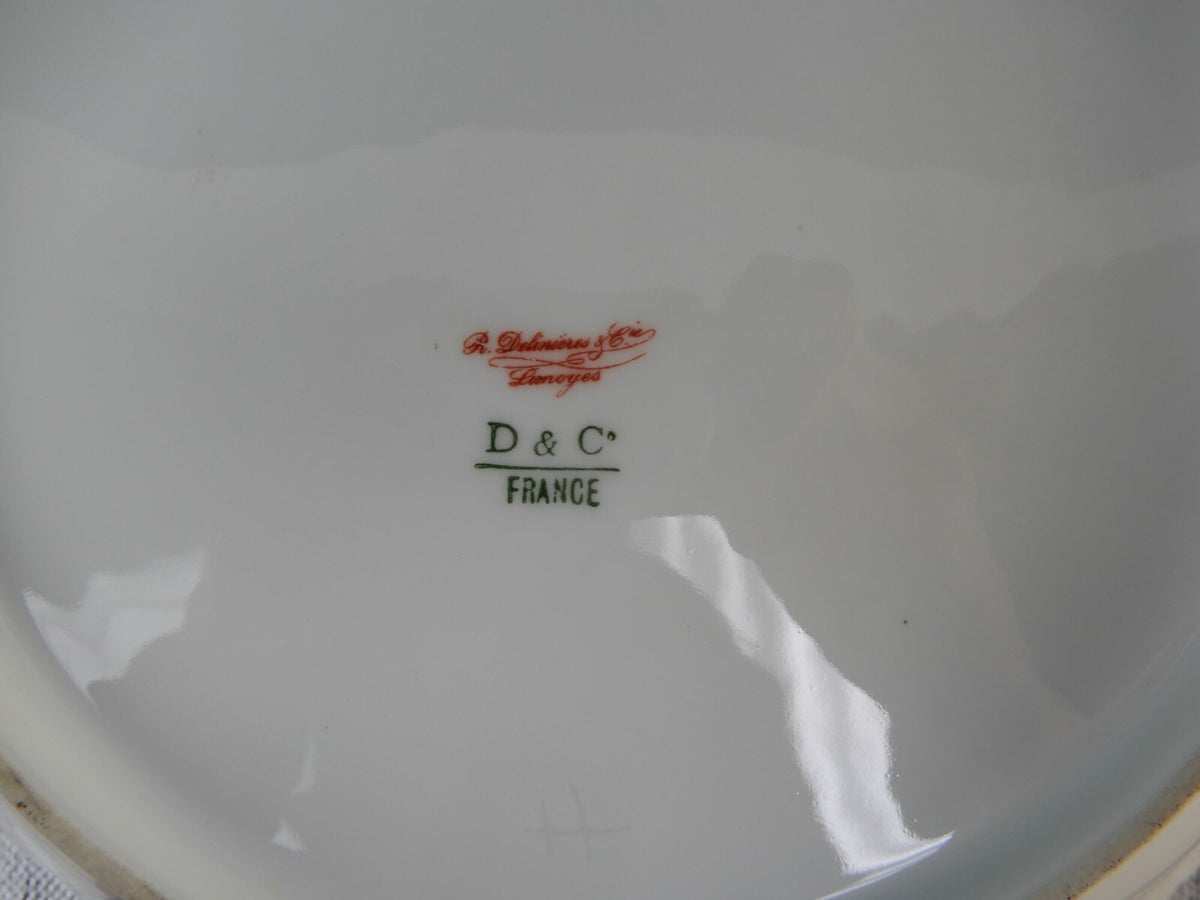 Antique  D & C Limoges France Serving Bowl Purple Scalloped Rim 10-1/4” D