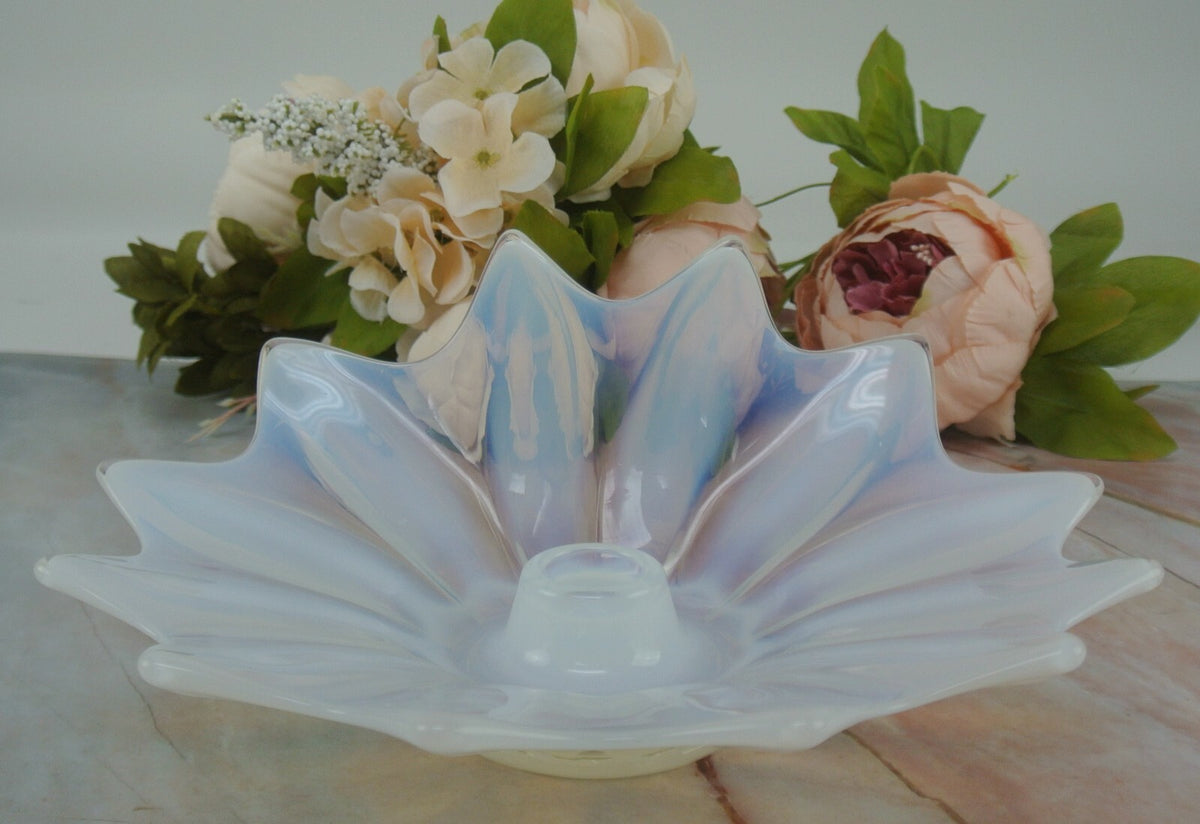 Fostoria Heirloom White Opalescent Art Glass Candle Holder
