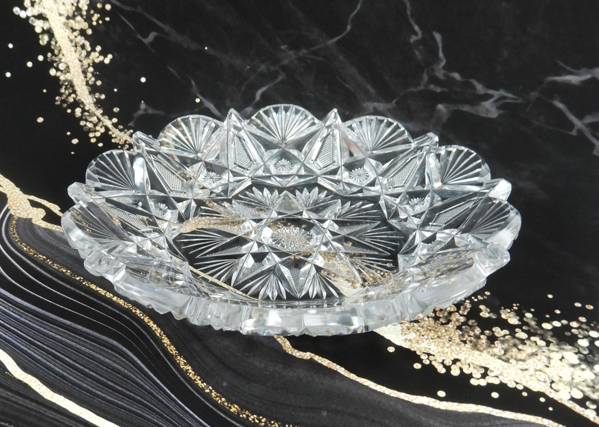 American Brilliant Period ABP Heavy Crystal Cut Glass Hobstar 7" Dish