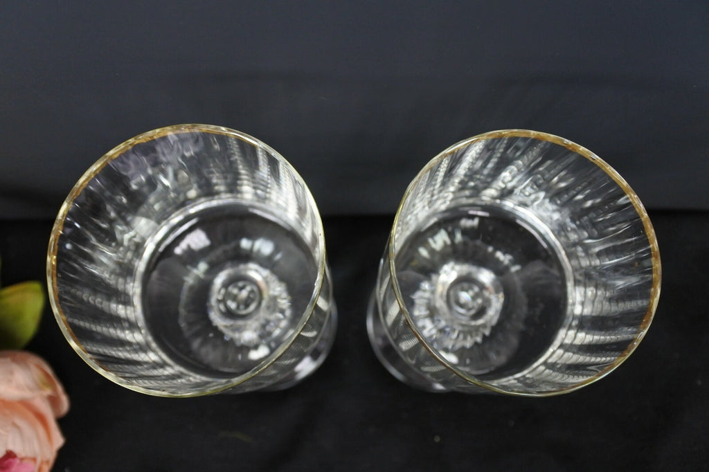Lot Of 7 Vintage Ribbed Gold Rimmed Drinking Glasses Glasses Marked AC