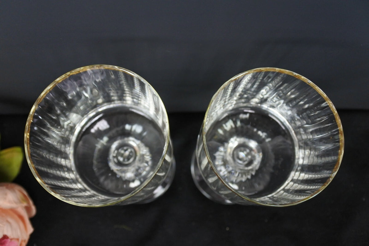 Lot Of 7 Vintage Ribbed Gold Rimmed Drinking Glasses Glasses Marked AC