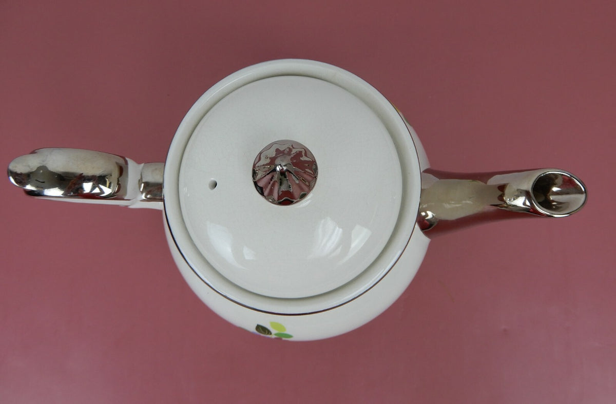 Vintage Gibson Staffordshire Tiffany Teapot Silver Trim, Floral Design