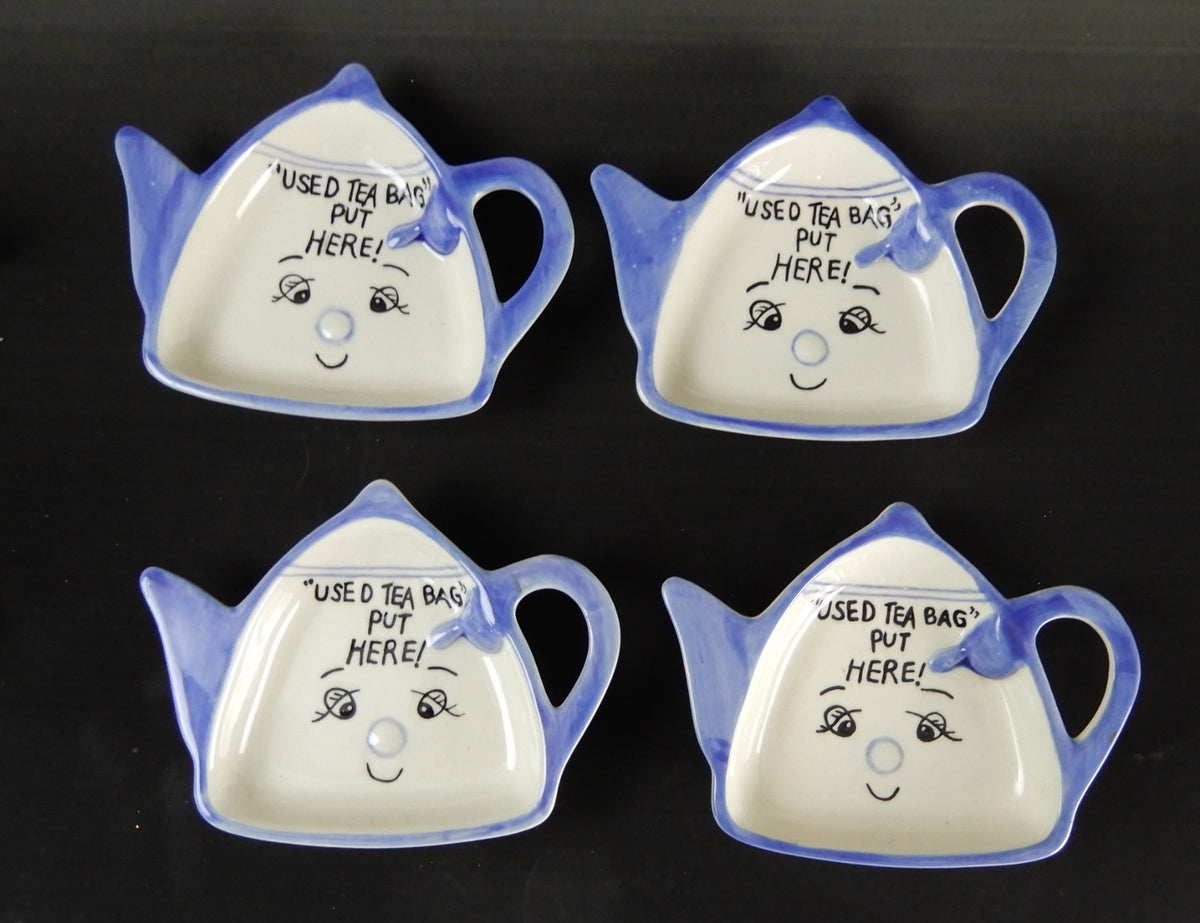 Vintage Ceramic Tea Bag Holders (4pc) with Caddy – Tea Pot Shape Rest