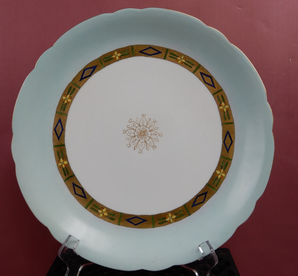 Vintage J.Pouyat Limoges 11-3/8" Display Art-Deco Plate White,Blue w/ Gold Rim