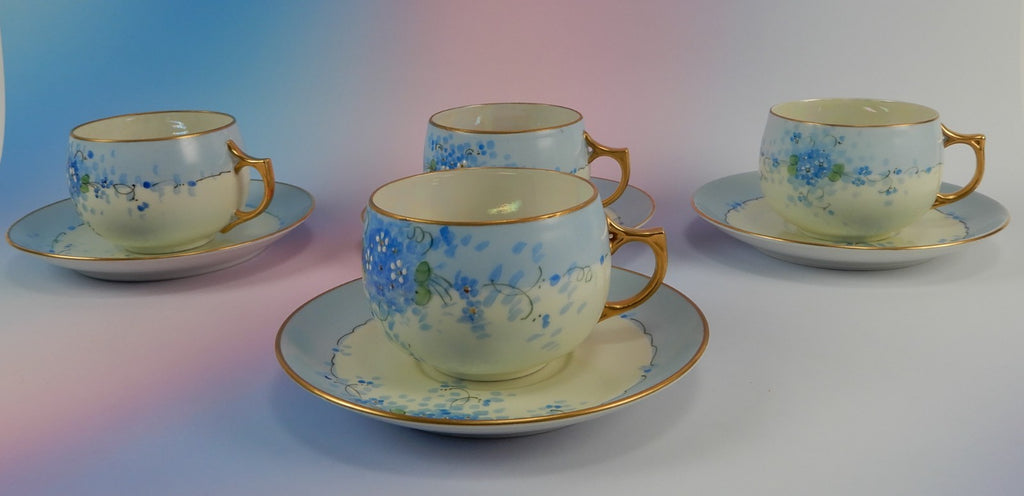 4 Pc. Paul Muller Selb Stouffer Hand Decorated Blue Forget Me Not~ Cups &Saucers