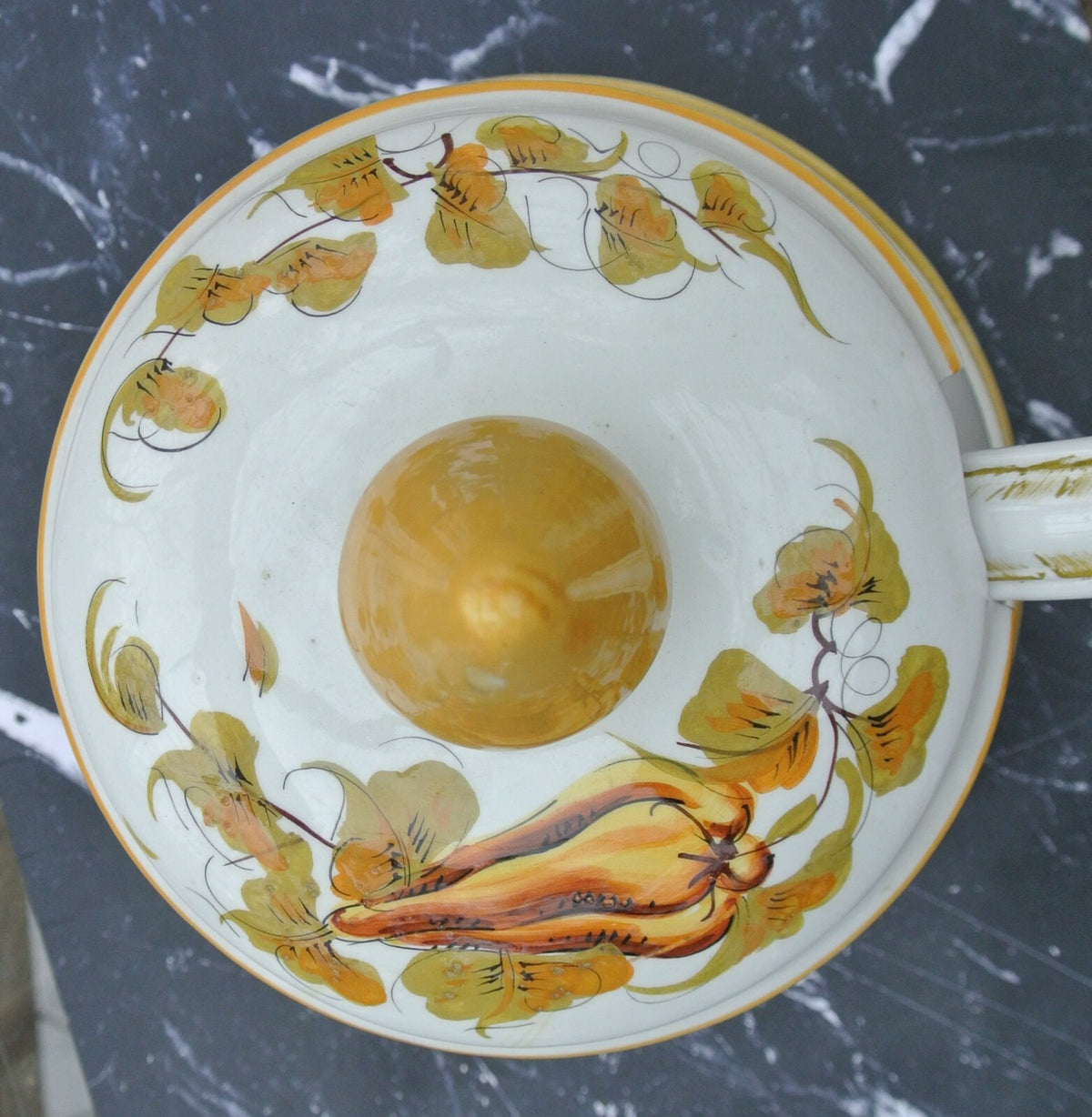 Vintage Italian Yellow Ceramic Tureen with Platter & Ladle Hand Painted