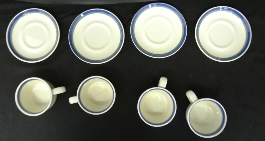 Pfaltzgraff USA Northwinds 4 Cups and Saucers. White & Blue Design. Kitchen