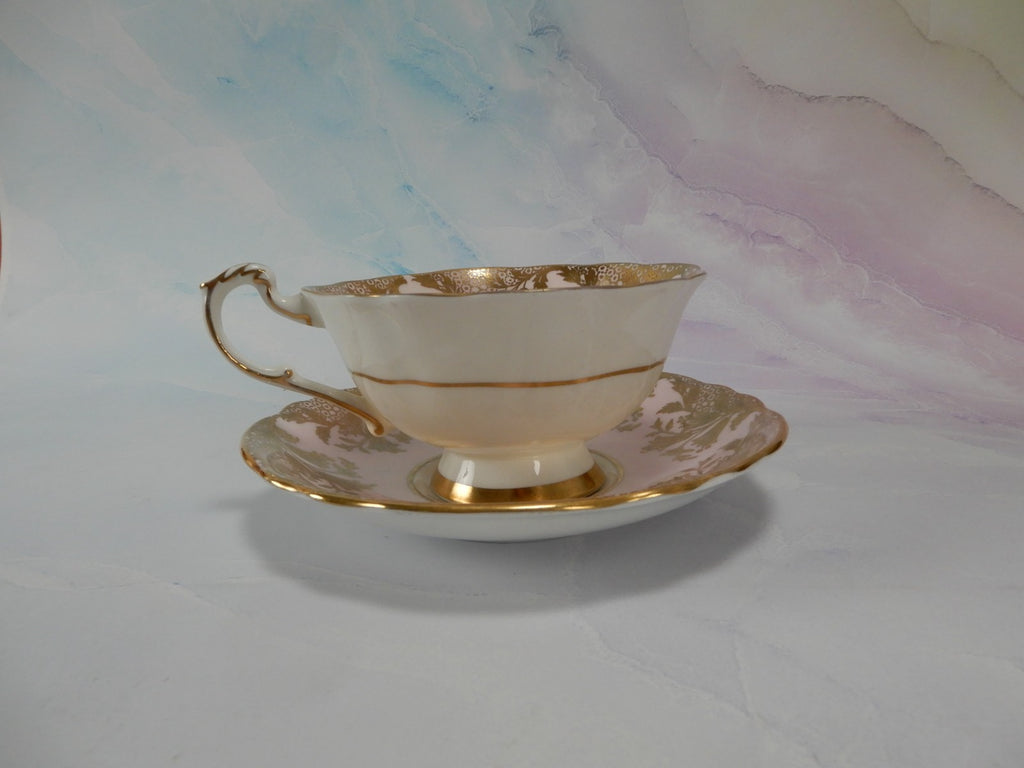 Paragon “ HM The Queen & HM Queen Mary” Light Pink Gold Filigre Cup And Saucer