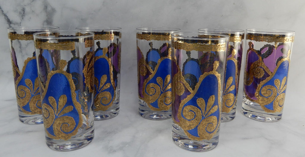 Seven Georges Briard Signed Mid-Century Apple and Pear Pageant Highball Glasses