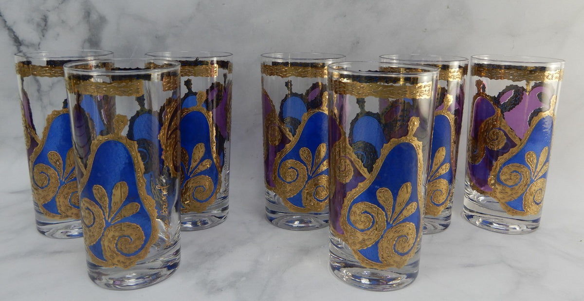 Seven Georges Briard Signed Mid-Century Apple and Pear Pageant Highball Glasses