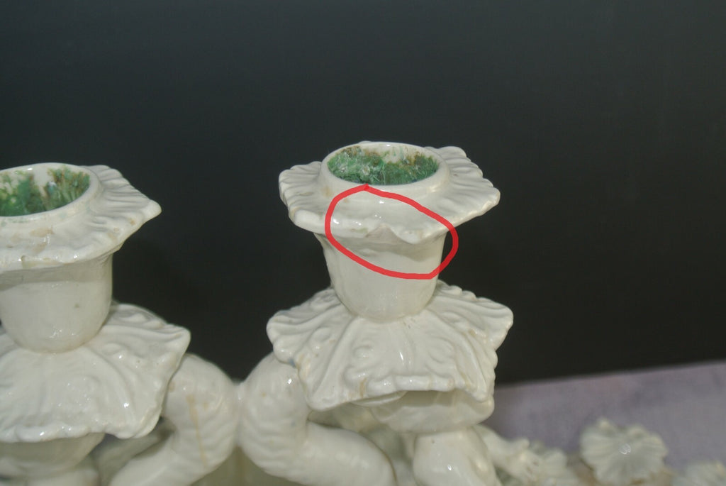 Ceramic Double Candlebra Clamshell Base Baby Cherub Babies Sitting on Dolphins