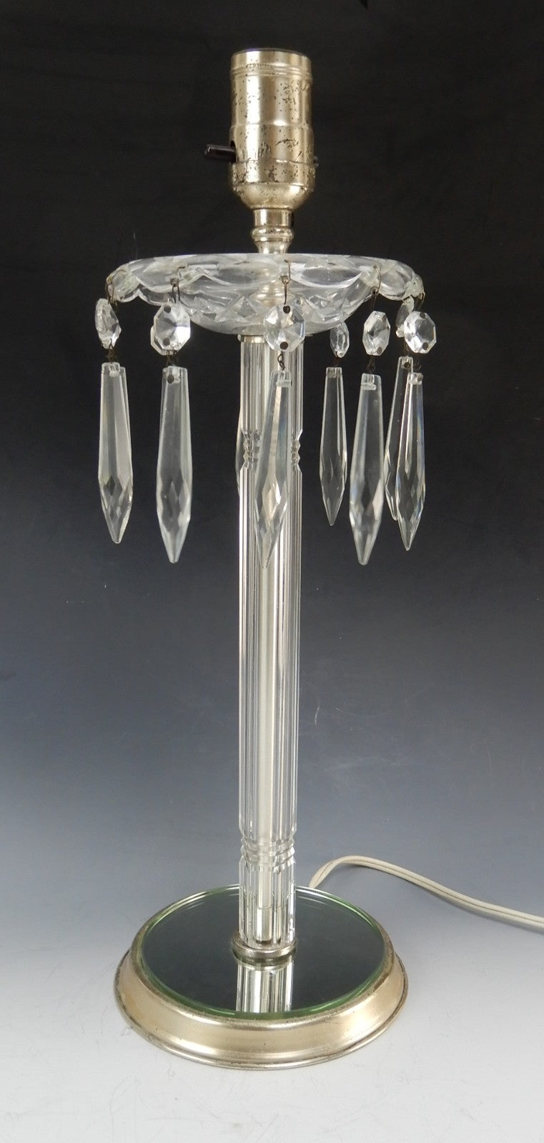 Vintage Crystal Regency Boudoir Table Lamp With Hanging Prisms