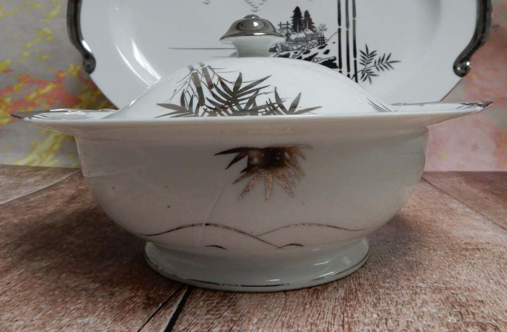 Kutani NS China Hand Painted Round Lidded Vegetable Bowl