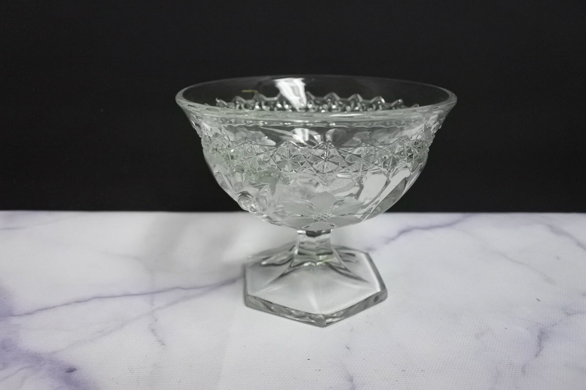 Lot Of 5 Mckee Footed Pressed Glass sherbet glasses With Etched Daisies
