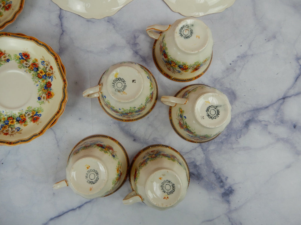 Set of 5 Vintage John Maddock & Sons "Meadow Flowers" Small Cup and Saucers