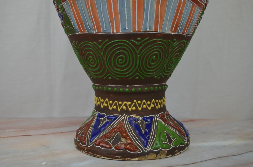 Antique c. Meiji Japanese Moriage Satsuma Detail Handpainted Vase,25" Tall