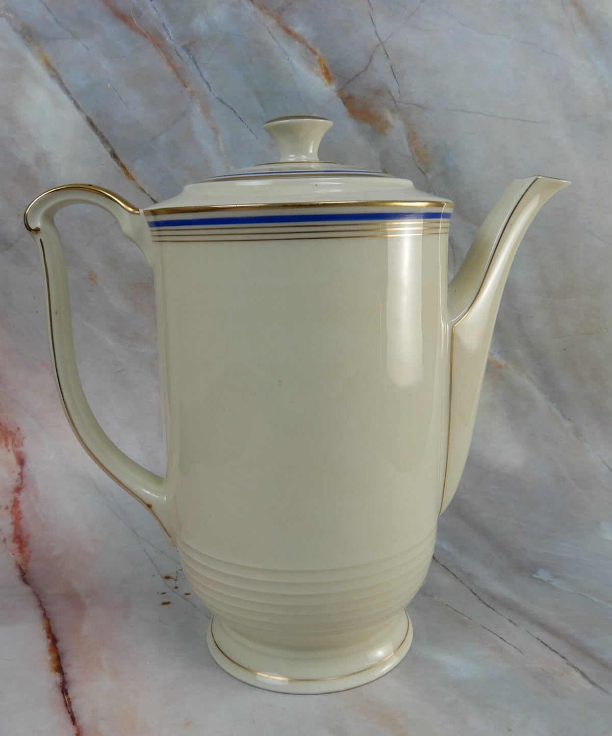 Vintage Eamag Schönwald Bavaria Gold and Cobalt Blue Rim Coffee Pot