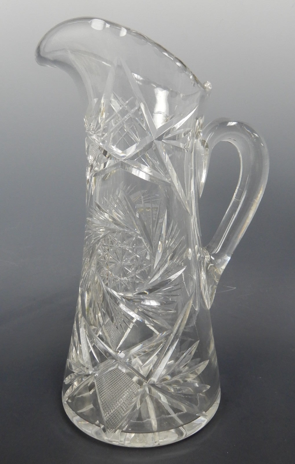 Antique Heavy ABP Cut Lead Crystal Glass Pinwheell Pitcher