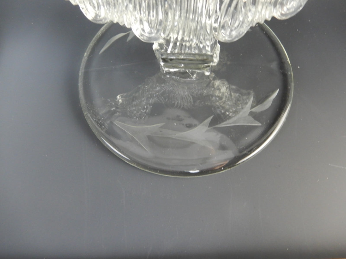 Pair of Paden City Largo Double Light Candle Holders Etch Leaf Base