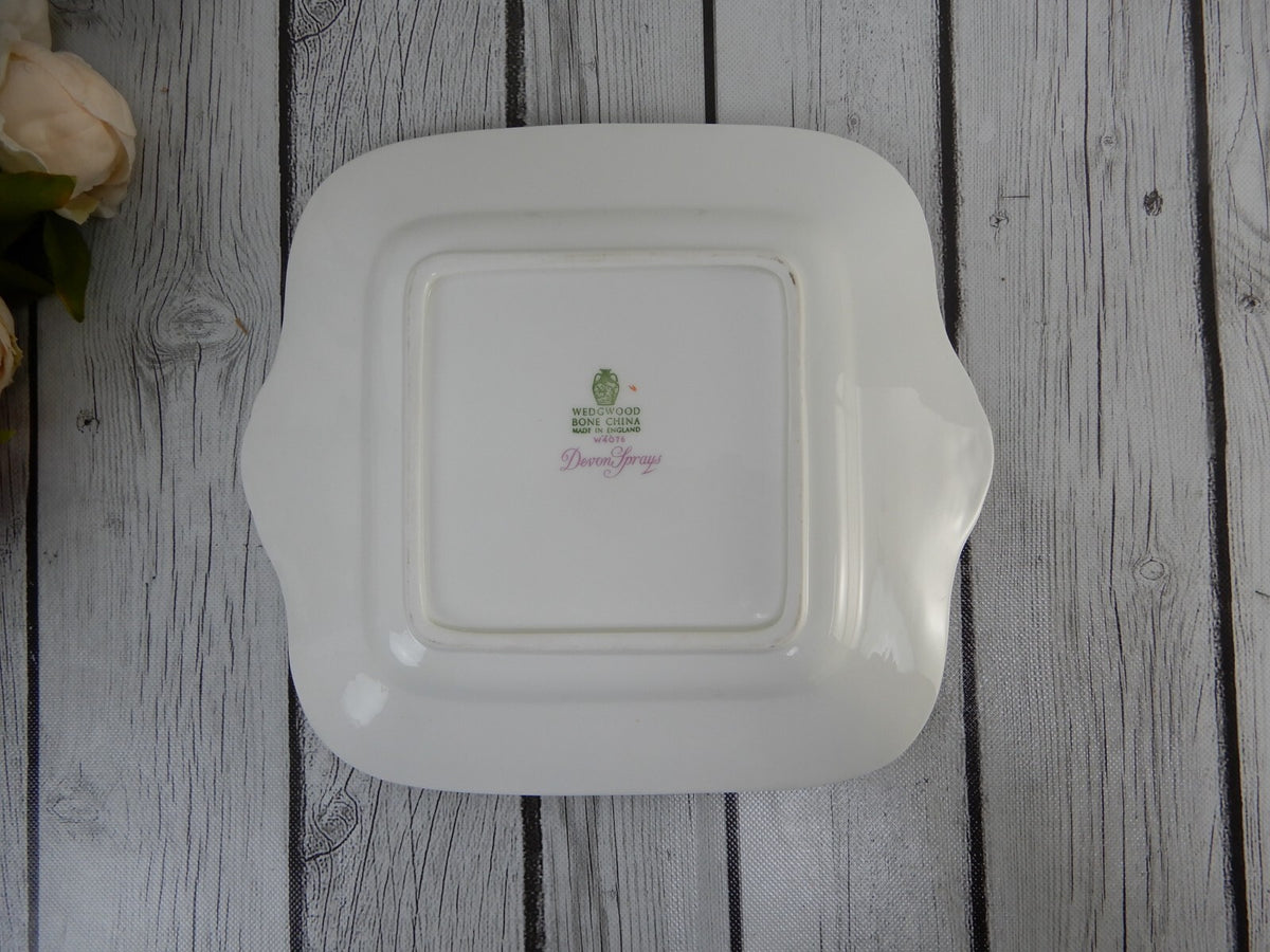 Vintage Wedgwood " Devon Sprays " 10-3/4" Square Handled Cake Plate