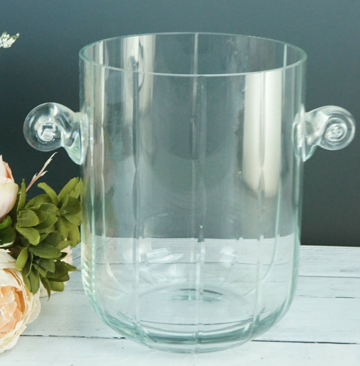 Vintage Ice Bucket Clear Cut Glass Handled Home Decor Serving Glass