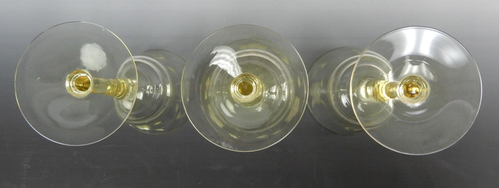 (3) Vintage West Virginia Glass Specialty Etch Optic Yellow Water Wine Goblets