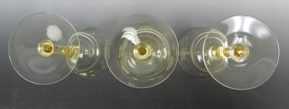 (3) Vintage West Virginia Glass Specialty Etch Optic Yellow Water Wine Goblets