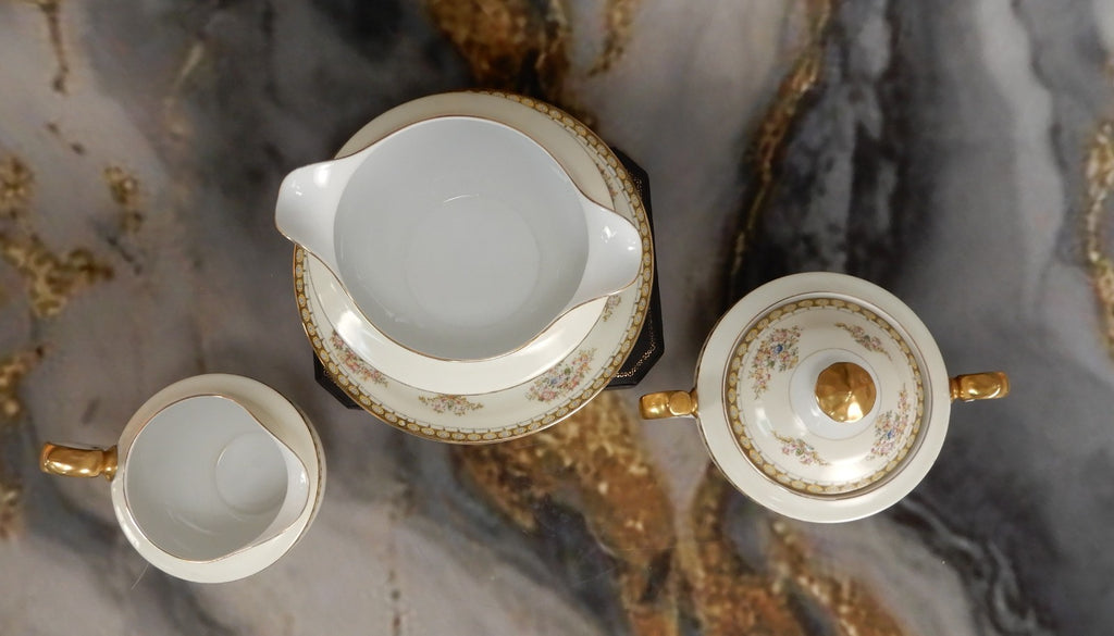 Vintage Royal Embassy China "Fresno" Gravy Boat,Sugar Bowl and Creamer