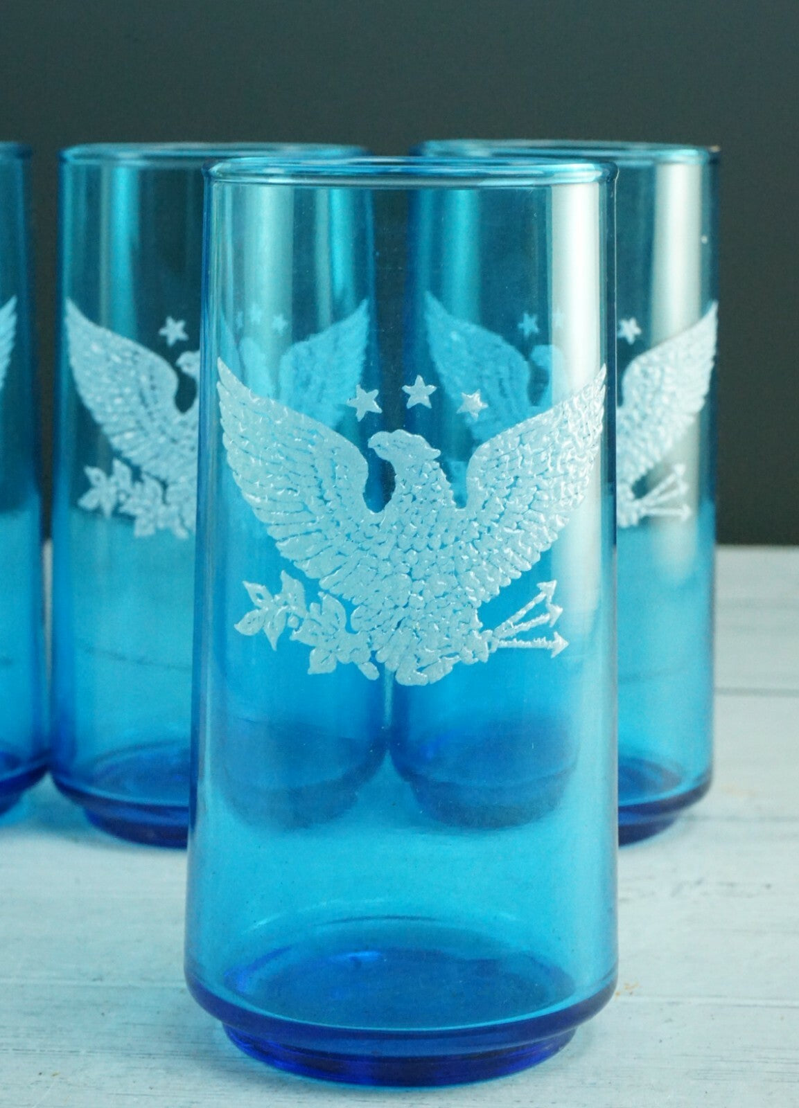 Set of 4 Galaxy Blue with American Eagle Tumblers Decorative Drinking Glasses