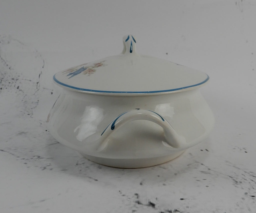 Vintage Homer Laughlin Blue Bird Decal Pattern Oval Covered Casserole ca. 1930
