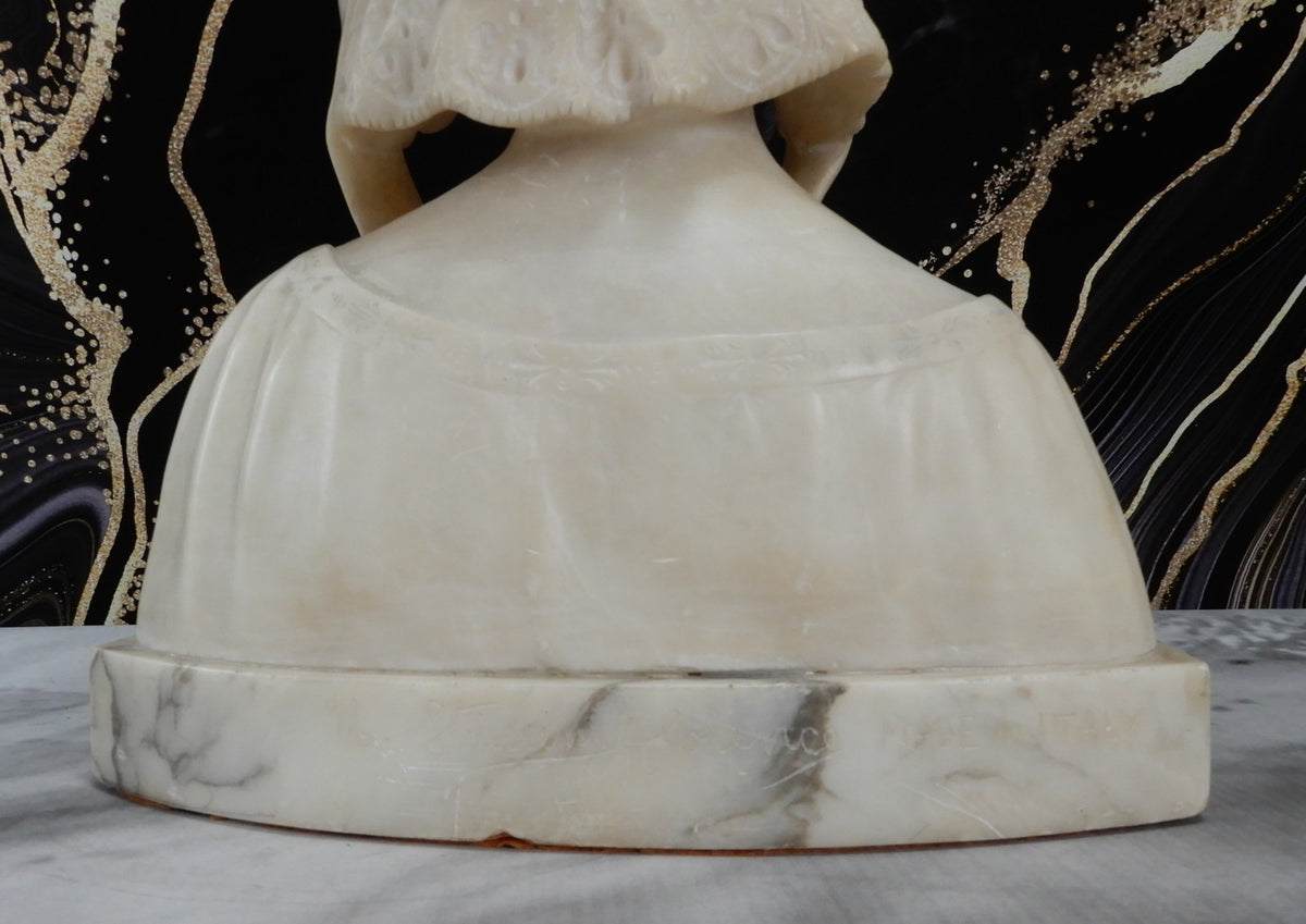 Alabaster Marble Bust Statue Young Woman Signed Stiaccini Florence Italy 10.5"H