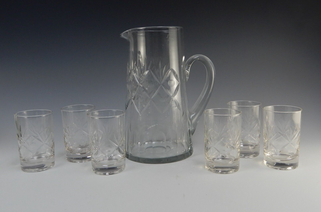 Vintage Clear Glass Set of Pitcher and 6 Juice Glasses