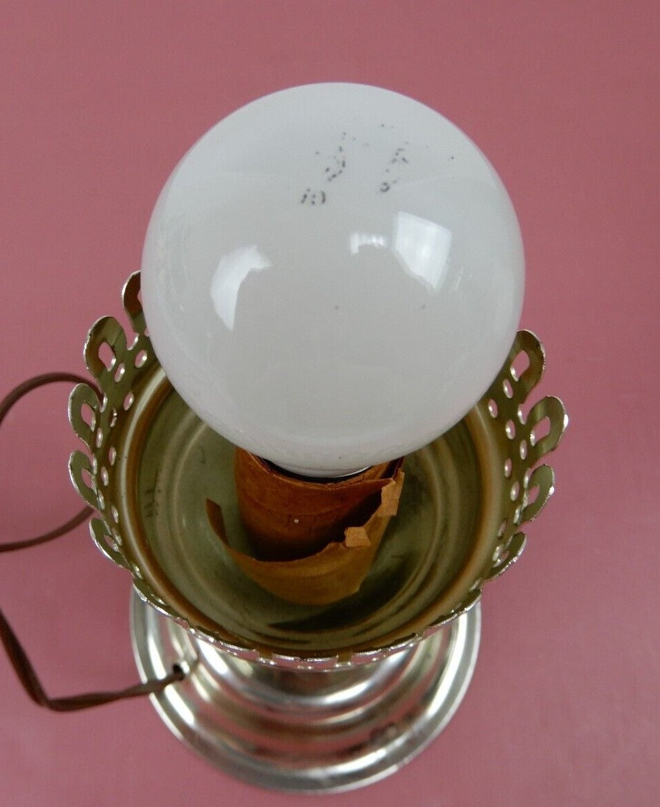 Vintage Table Lamp with Milk Glass Hobnail Lampshade W/Wood & Metallic Base